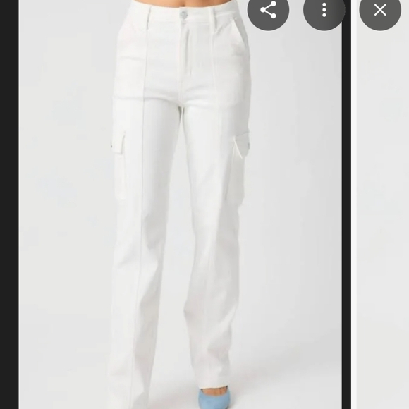 Judy Blue High Rise Cargo Straight Leg Jeans White Size 32 - Picture 10 of 11